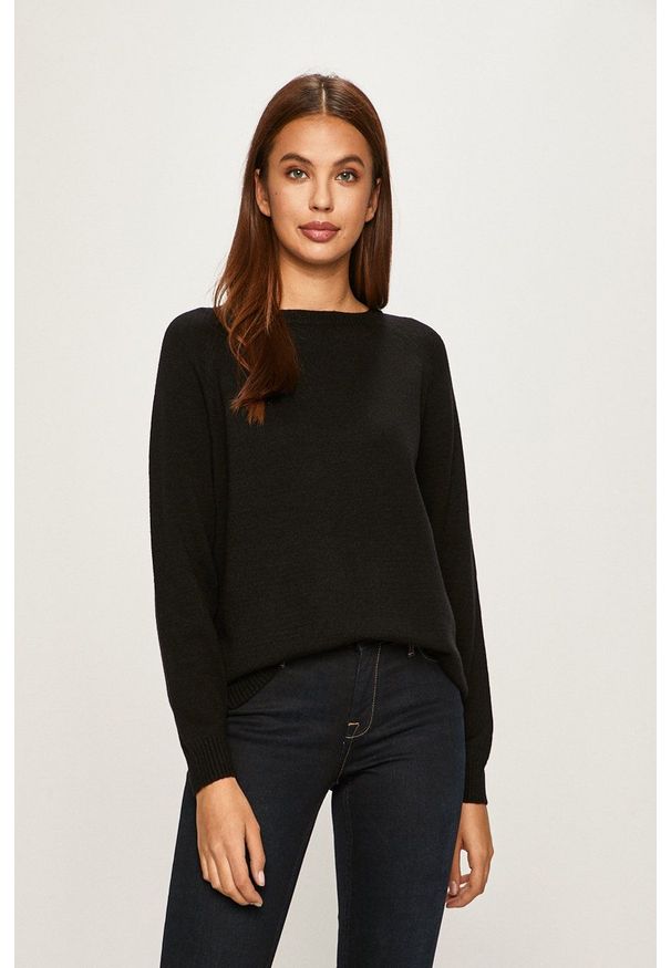 only - Only - Sweter. Kolor: czarny. Materiał: dzianina, materiał. Długość rękawa: raglanowy rękaw. Wzór: gładki