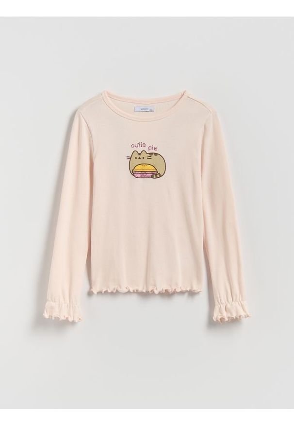 Reserved - Koszulka z aplikacją Pusheen - pastelowy róż. Kolor: różowy. Materiał: bawełna, dzianina. Wzór: aplikacja