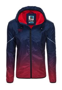 Ombre Clothing - Sportowa męska kurtka ombre z odblaskami i polarową podszewką – granatowo-czerwona V3 - Rozmiar: M. Kolor: czerwony. Materiał: polar. Wzór: nadruk, napisy, gradientowy. Styl: sportowy