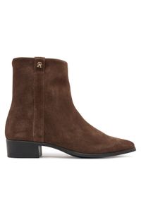 TOMMY HILFIGER - Tommy Hilfiger Botki Pointy Zip Bootie FW0FW08981 Brązowy. Kolor: brązowy. Materiał: zamsz, skóra