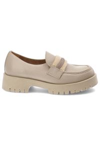 Beżowe Półbuty Lemar Eleganckie Skórzane Buty Damskie. Okazja: do pracy. Kolor: beżowy. Materiał: skóra. Szerokość cholewki: normalna. Styl: elegancki #6