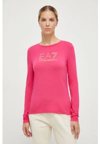 EA7 Emporio Armani longsleeve damski kolor różowy. Okazja: na co dzień. Kolor: różowy. Długość rękawa: długi rękaw. Wzór: nadruk. Styl: casual #1