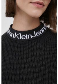 Calvin Klein Jeans sweter bawełniany kolor czarny z półgolfem. Kolor: czarny. Materiał: bawełna. Długość rękawa: długi rękaw. Długość: długie. Wzór: ze splotem #2