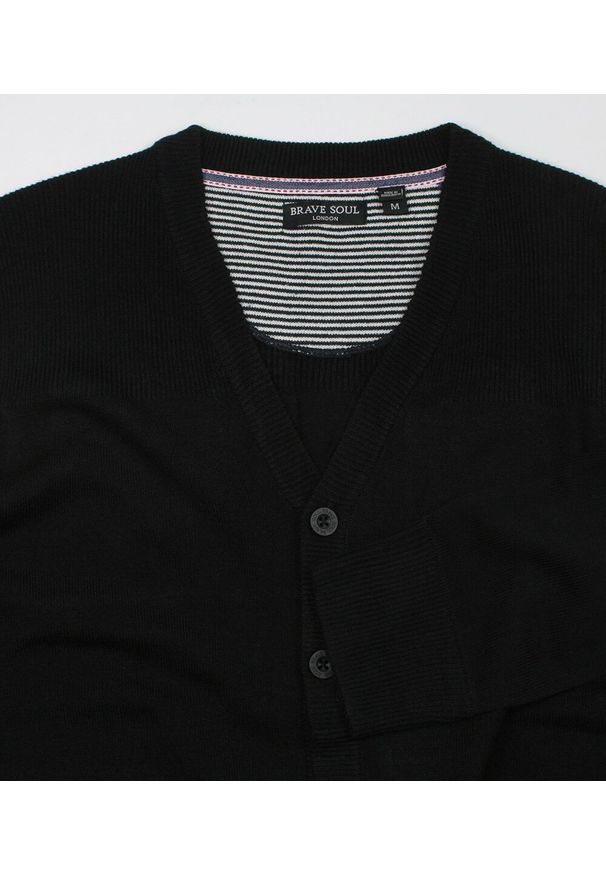 Brave Soul - Sweter Czarny Zapinany na Guziki, Kardigan Elegancki, z Kieszonkami -BRAVE SOUL. Okazja: na co dzień. Kolor: czarny. Materiał: akryl. Styl: elegancki