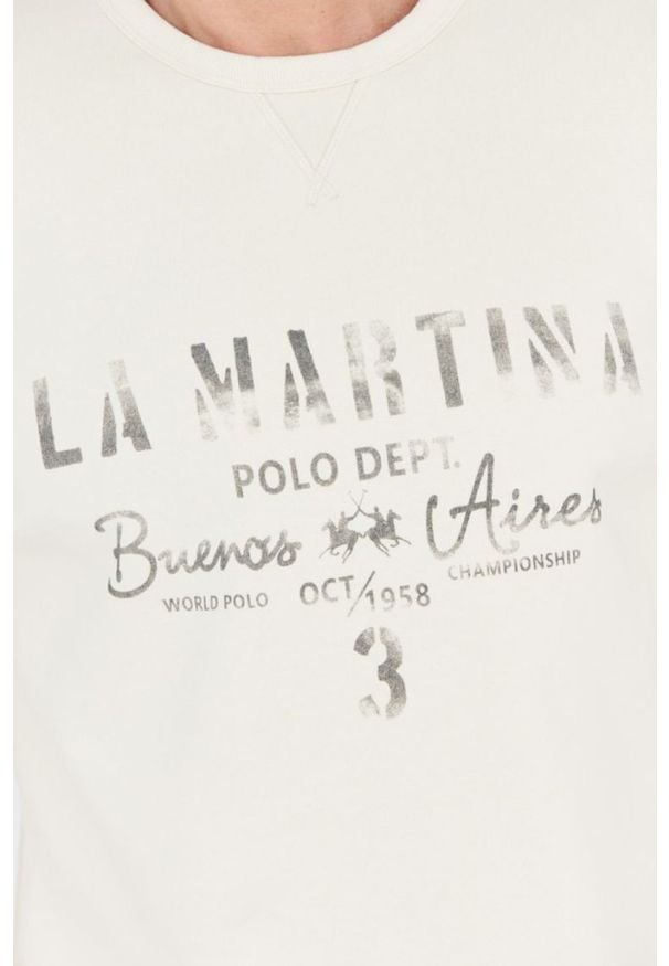 La Martina - LA MARTINA Ecru bluza męska z vintage logo, Rozmiar L. Kolor: biały. Styl: vintage