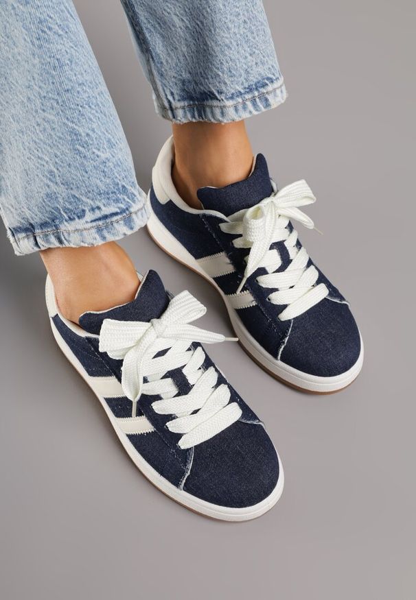 Born2be - Granatowe Sneakersy z Ozdobnymi Paskami Doloreth. Okazja: na co dzień. Zapięcie: pasek. Kolor: niebieski. Materiał: jeans