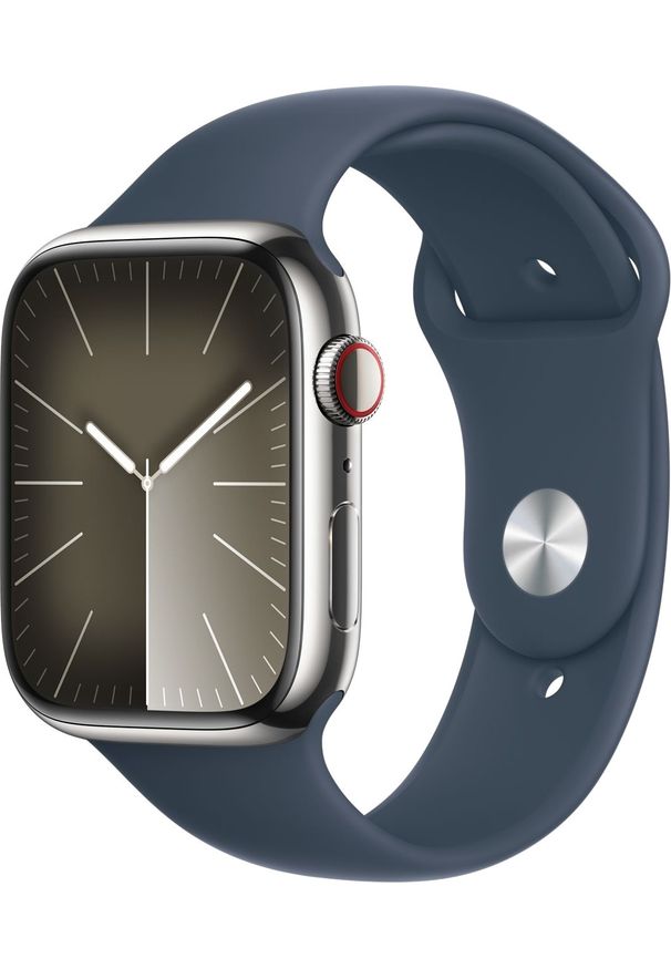 APPLE - Smartwatch Apple Watch 9 GPS+Cellular 41mm stalowy Srebrny | Sztormowy Błękit pasek sportowy M/L. Rodzaj zegarka: smartwatch. Kolor: wielokolorowy, srebrny, szary. Materiał: materiał. Styl: sportowy