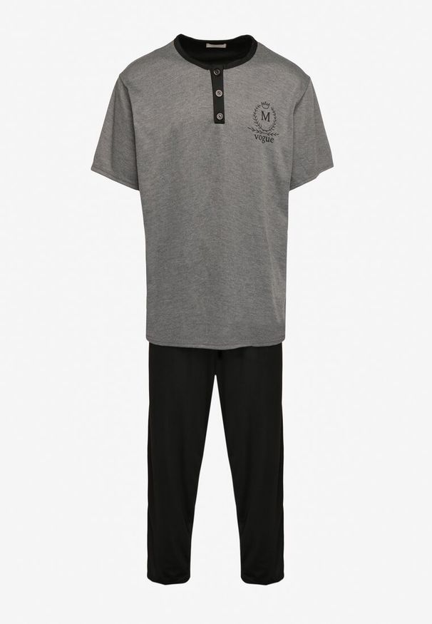 Born2be - Ciemnoszara Bawełniana Piżama Spodnie z Gumką w Pasie i T-shirt z Nadrukiem Ittelea. Kolor: szary. Materiał: bawełna. Długość: długie. Wzór: nadruk