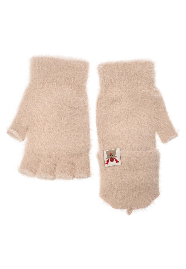 Beżowe Śliczne Rękawiczki Alpaka Damskie Armodo. Kolor: beżowy. Materiał: materiał. Wzór: aplikacja. Sezon: zima. Styl: elegancki