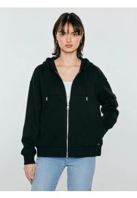 Big-Star - Bluza damska z kapturem rozpinana czarna Selina 906. Okazja: na co dzień. Typ kołnierza: kaptur. Kolor: czarny. Materiał: dzianina. Wzór: ze splotem. Styl: casual #1