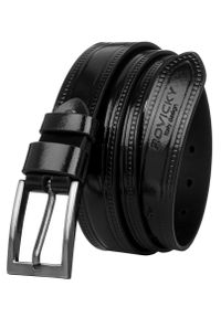 ROVICKY - Pasek lakierowany czarny Rovicky PLW-R-7 BLACK. Kolor: czarny. Materiał: lakier. Wzór: aplikacja