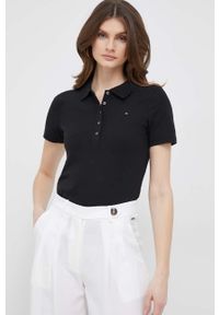 TOMMY HILFIGER - Tommy Hilfiger polo damski kolor czarny. Typ kołnierza: polo. Kolor: czarny. Materiał: bawełna, dzianina. Długość: krótkie #1