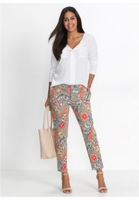 bonprix - Spodnie 7/8 ze stretchem. Kolor: brązowy. Wzór: nadruk, kwiaty. Styl: elegancki, klasyczny #2