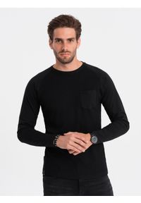 Ombre Clothing - Longsleeve męski o strukturze "wafla" - czarny V4. Okazja: na co dzień. Kolor: czarny. Materiał: bawełna. Długość rękawa: długi rękaw. Styl: klasyczny, sportowy, casual