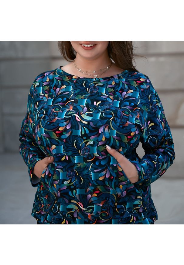 Bluza Moda Size Plus Iwanek krótka, na jesień, w kolorowe wzory