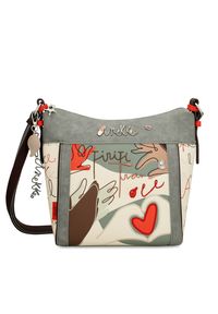 Szara Torebka Anekke Stylowa Listonoszka Damska. Kolor: szary. Wzór: napisy, aplikacja, haft. Dodatki: z haftem. Styl: elegancki. Rodzaj torebki: na ramię #7