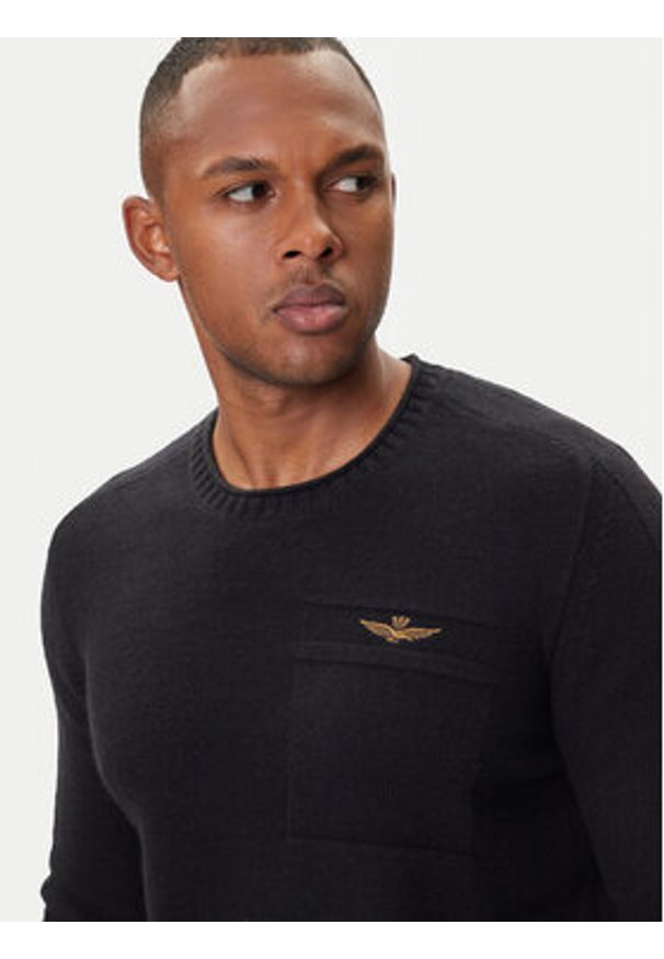 Aeronautica Militare Sweter 252MA1586UL00904 Czarny Regular Fit. Kolor: czarny. Materiał: bawełna