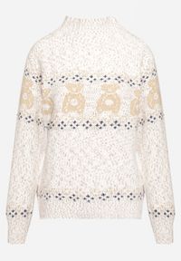 Born2be - Jasnobeżowy Sweter z Wełną w Misiowy Wzór ze Ściągaczami Dorizelle. Okazja: na co dzień. Kolor: beżowy. Materiał: wełna. Styl: klasyczny, casual #4