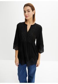 bonprix - Tunika shirtowa z wiskozy. Kolor: czarny. Materiał: koronka, wiskoza. Wzór: aplikacja, koronka