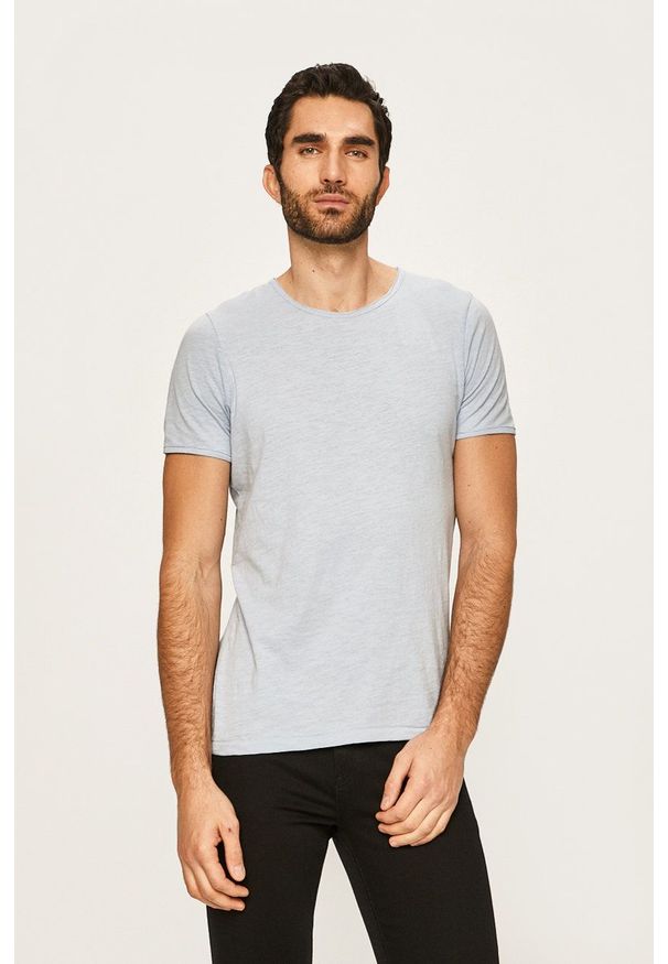 Selected - T-shirt. Okazja: na co dzień. Kolor: niebieski. Materiał: materiał. Wzór: gładki. Styl: casual