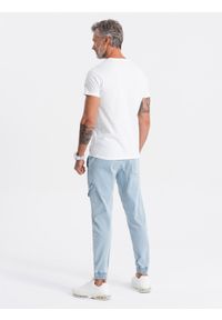 Ombre Clothing - Spodnie męskie JOGGERY z kieszenią cargo - jasnoniebieskie V1 OM-PADJ-0112 - XXL. Kolor: niebieski. Materiał: materiał, bawełna, poliester, elastan #2