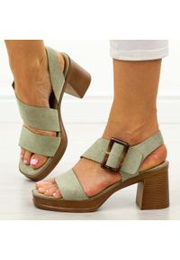 POTOCKI - Zielone sandały damskie na słupku Potocki 54307. Okazja: na co dzień, na randkę, na spotkanie biznesowe, do pracy, na imprezę. Kolor: zielony. Materiał: zamsz. Sezon: wiosna, lato. Obcas: na słupku. Styl: casual, biznesowy, elegancki, klasyczny #1