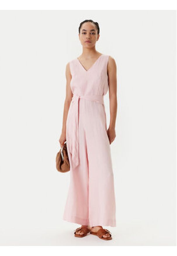 United Colors of Benetton - United Colors Of Benetton Kombinezon 4AGHDT00E Różowy Wide Leg. Kolor: różowy. Materiał: len