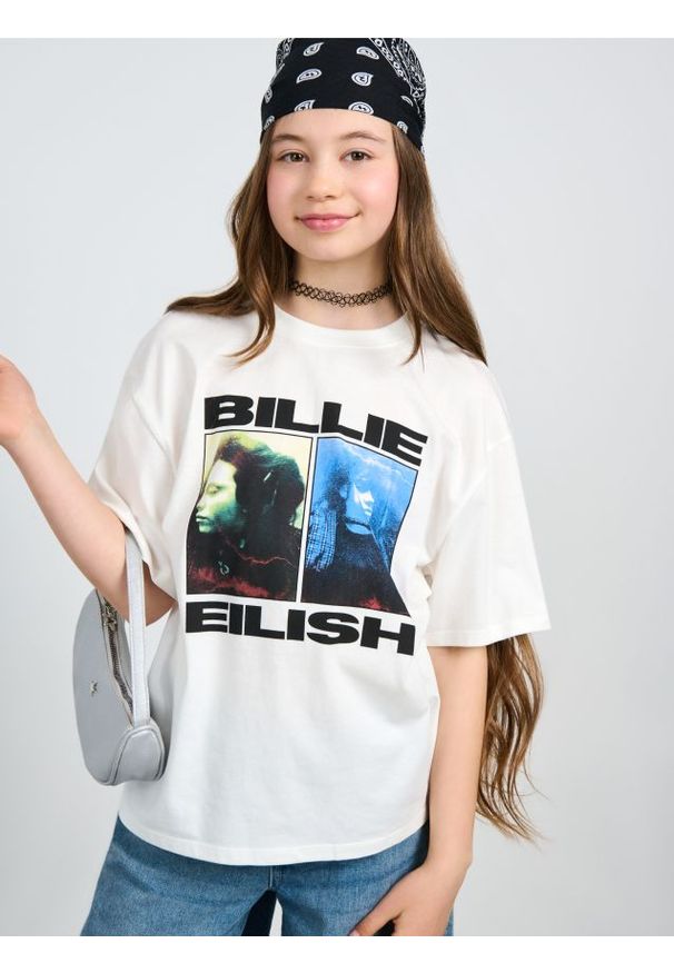 Sinsay - Koszulka Billie Ellish - kremowy. Kolor: kremowy