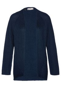 Sweter rozpinany bonprix ciemnoniebieski. Kolor: niebieski. Materiał: materiał, bawełna, akryl. Styl: klasyczny #1