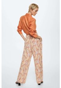 mango - Mango spodnie Nora damskie kolor pomarańczowy szerokie high waist. Stan: podwyższony. Kolor: pomarańczowy #3