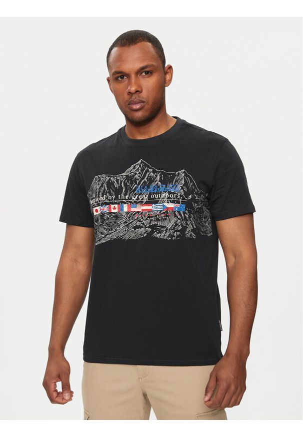 Napapijri T-Shirt S-Turin NP0A4HQG Czarny Regular Fit. Kolor: czarny. Materiał: bawełna