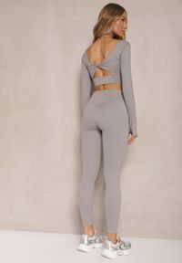 Renee - Jasnoszary Komplet Sportowy Legginsy High Waist i Longsleeve z Ozdobnym Tyłem Dasalle. Kolor: szary. Materiał: jeans