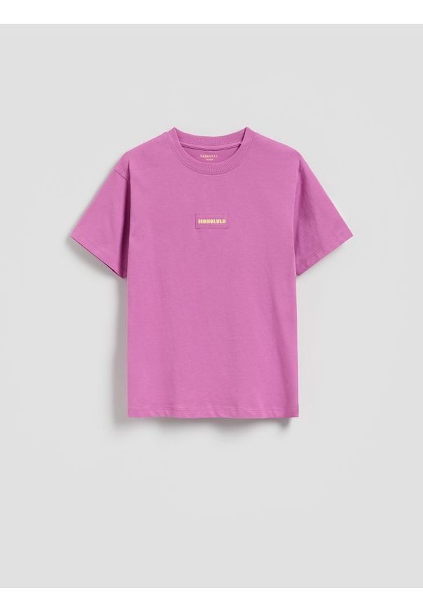 Reserved - Bawełniany t-shirt - fioletowy. Kolor: fioletowy. Materiał: bawełna