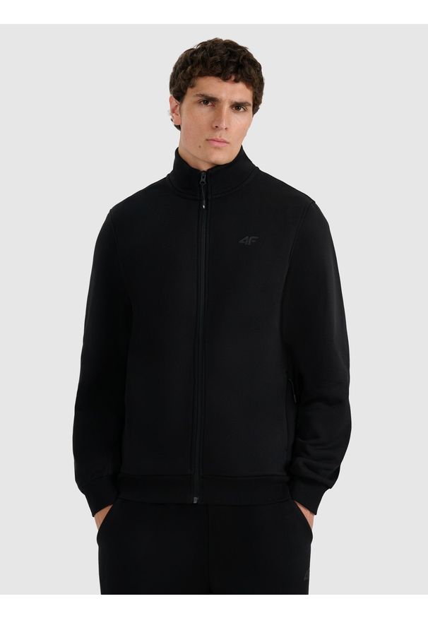 4f - 4F Bluza dresowa rozpinana bez kaptura męska - czarna M. Okazja: na co dzień. Typ kołnierza: bez kaptura. Kolor: czarny. Materiał: dresówka. Styl: casual