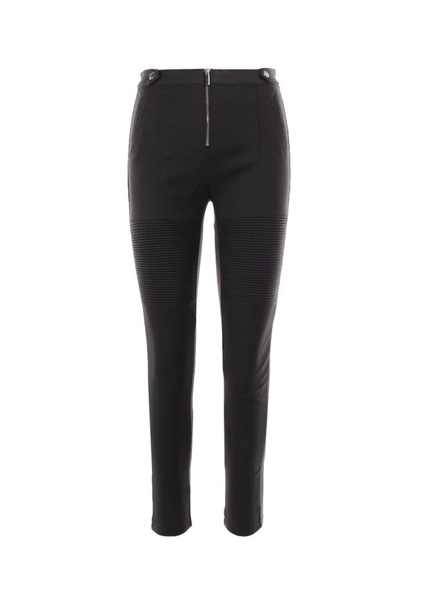 Born2be - Czarne Spodnie Skinny Lyviara. Kolor: czarny. Wzór: aplikacja