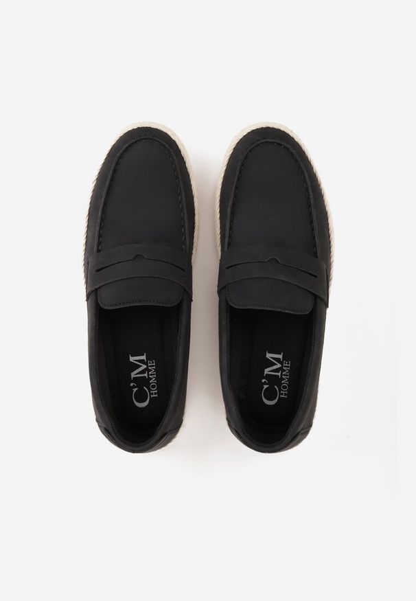 Born2be - Czarne Półbuty Typu Mokasyny Ozdobione Plecionką Thalalin. Okazja: na co dzień. Kolor: czarny. Materiał: jeans. Wzór: aplikacja. Styl: klasyczny, casual, elegancki