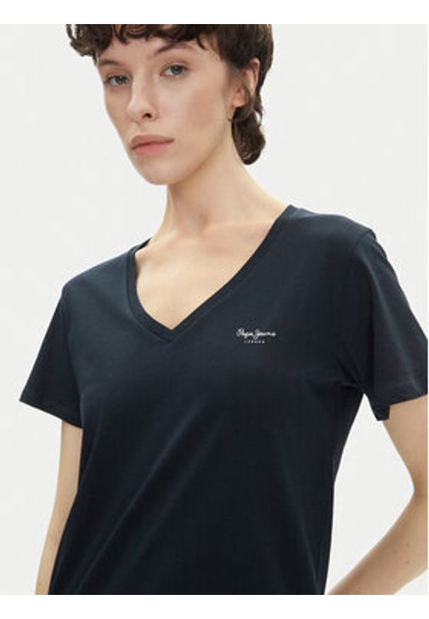 Pepe Jeans T-Shirt Macy PL506051 Granatowy Regular Fit. Kolor: niebieski. Materiał: bawełna