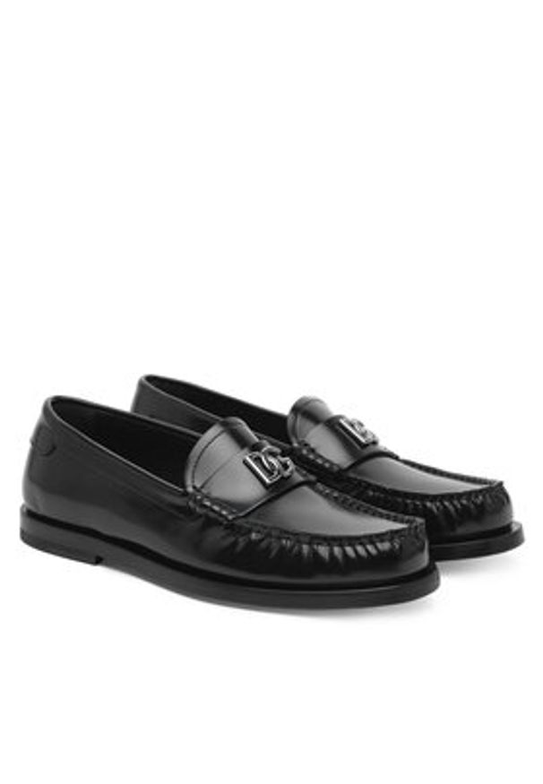 DOLCE & GABBANA - Dolce&Gabbana Mokasyny CM0074 AQ237 Czarny. Kolor: czarny. Materiał: skóra