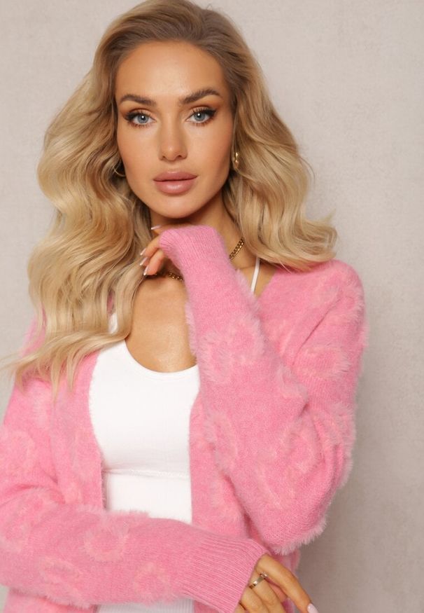 Renee - Niebieski Luźny Kardigan Niezapinany z Dłuższym Włosiem Karsta. Kolekcja: plus size. Kolor: niebieski. Materiał: dzianina. Długość: długie