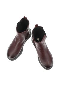 Bordowe Botki Armodo Eleganckie Obuwie Damskie Na Koturnie. Kolor: czerwony. Materiał: skóra. Wzór: aplikacja. Sezon: zima, jesień. Obcas: na koturnie. Styl: elegancki #6