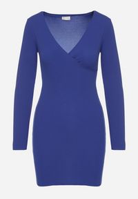 Born2be - Niebieska Sukienka o Dopasowanym Kroju z Kopertowym Dekoltem Ermellia. Okazja: na randkę, na ślub cywilny, na wesele. Typ kołnierza: dekolt kopertowy. Kolor: niebieski. Materiał: skóra. Długość rękawa: długi rękaw. Typ sukienki: kopertowe. Styl: glamour, klasyczny, elegancki #3