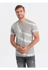 Ombre Clothing - T-shirt męski bawełniany TIE DYE - szary V4 S1622 - XL. Kolor: szary. Materiał: bawełna #1