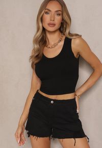 Renee - Czarny Tank Top Prążkowany Toslina. Okazja: na co dzień. Kolor: czarny. Materiał: prążkowany. Styl: klasyczny, casual