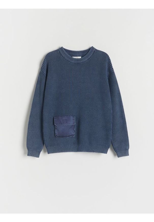 Reserved - Bawełniany sweter - granatowy. Kolor: niebieski. Materiał: bawełna