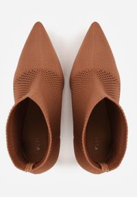 Renee - Brązowe Botki VICES na Szpilce z Elastyczną Dzianinową Cholewką Dedanna. Zapięcie: bez zapięcia. Kolor: brązowy. Materiał: dzianina. Szerokość cholewki: normalna. Obcas: na szpilce #7