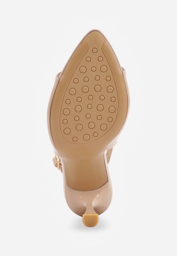 Renee - Ciemnobeżowe Sandały VICES na Szpilce z Lakierowanym Wykończeniem Nesamenis. Zapięcie: sprzączka. Kolor: beżowy. Materiał: lakier. Obcas: na szpilce. Styl: klasyczny, elegancki