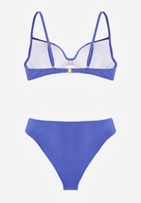 Born2be - Niebieskie Bikini Biustonosz i Figi z Ozdobnym Marszczeniem i Aplikacją Periete. Kolor: niebieski. Wzór: aplikacja #2