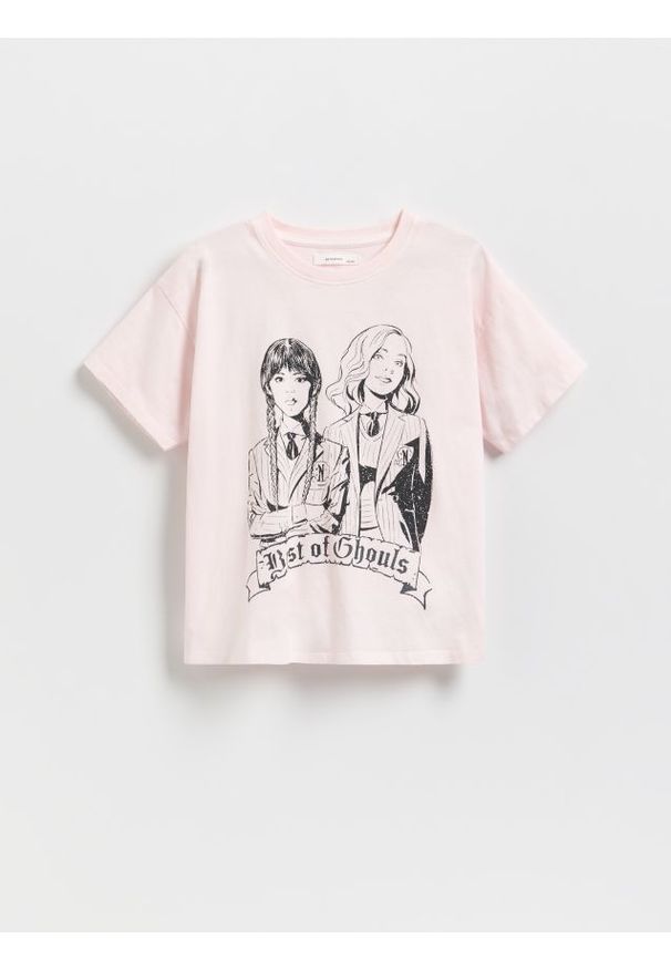 Reserved - T-shirt Wednesday - pastelowy róż. Kolor: różowy. Materiał: bawełna