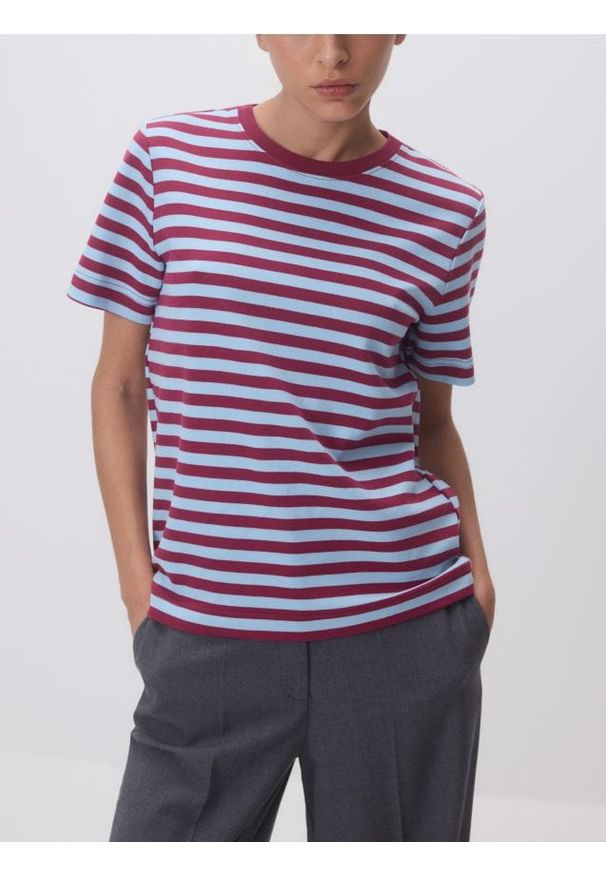 Reserved - T-shirt z bawełny merceryzowanej - jasnoniebieski. Kolor: niebieski. Materiał: bawełna