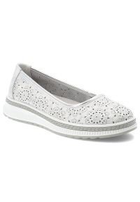 Półbuty damskie S.Barski, ze skóry naturalnej licowej ażurowy kwiatowy wzór lekka podeszwa komfortowe casual, srebrne, LR61-7038. Okazja: na co dzień. Kolor: srebrny. Materiał: skóra. Wzór: ażurowy, kwiaty. Styl: casual #1
